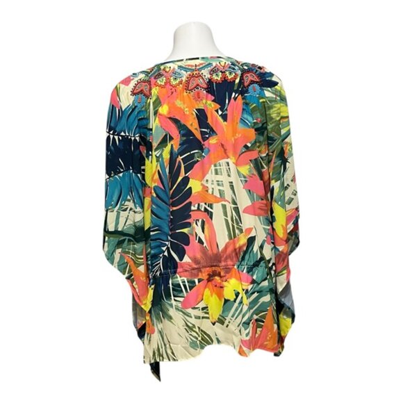Nicole Miller Medium/Large Multi-Color Beaded Boho Tie Swim Coverup - Picture 4 of 8